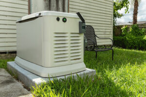 A whole-home generator installed outside of a house.